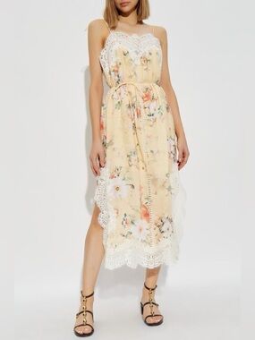 green emerald velvet dress Zimmermann Dancer Empire Waist Dress in Abstract Blush